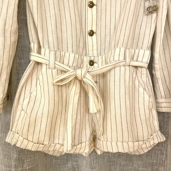 Free People Linen Striped Romper - Picture 2 of 7